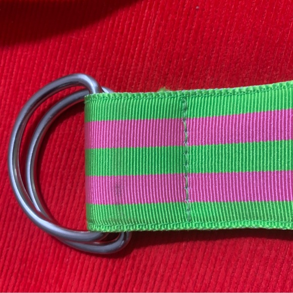 J. Crew Lime & Pink striped candy fabric belt 39.5” - Picture 2 of 8